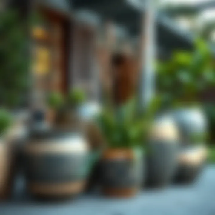 Creative outdoor arrangement featuring ceramic pots