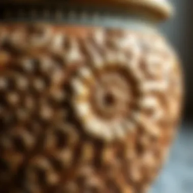 Close-up of ceramic pot texture and design