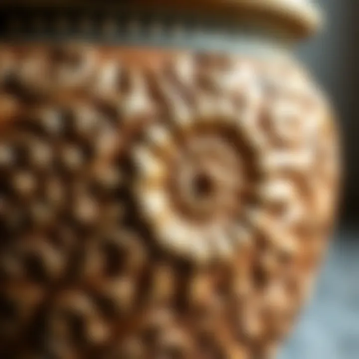 Close-up of ceramic pot texture and design