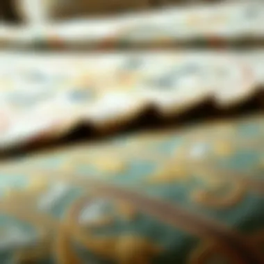 Close-up of the fabric texture of an Art Nouveau bedspread