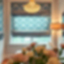 Luxurious fabric roman shades displaying intricate patterns