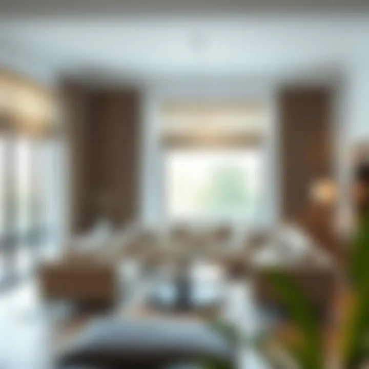 Modern Living Room with Roman Shades Modern living room with elegant roman shades enhancing decor