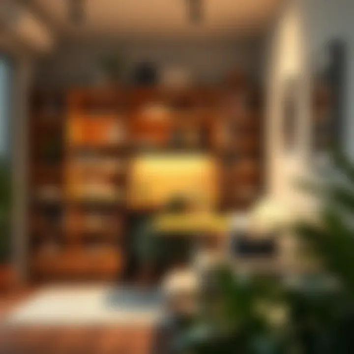 A cozy reading corner with a bookshelf fold-out desk, highlighting its multifunctional use.