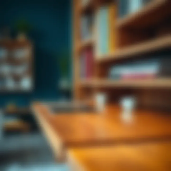 Close-up of the craftsmanship in a bookshelf fold-out desk, emphasizing sustainable materials.