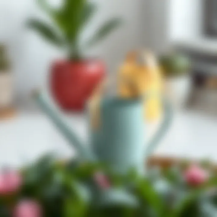 Sleek modern metal mini watering can in stylish colors