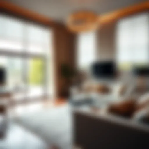 A beautifully designed room showcasing motorized blinds in action