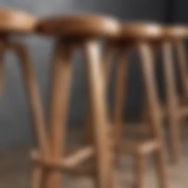 Close-up of wooden stool detailing highlighting craftsmanship and material quality