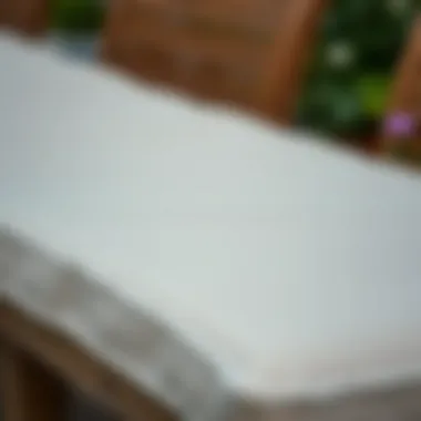 Cushion Fabric Close-Up Close-up of cushion fabric on outdoor dining bench