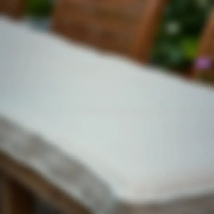 Cushion Fabric Close-Up Close-up of cushion fabric on outdoor dining bench
