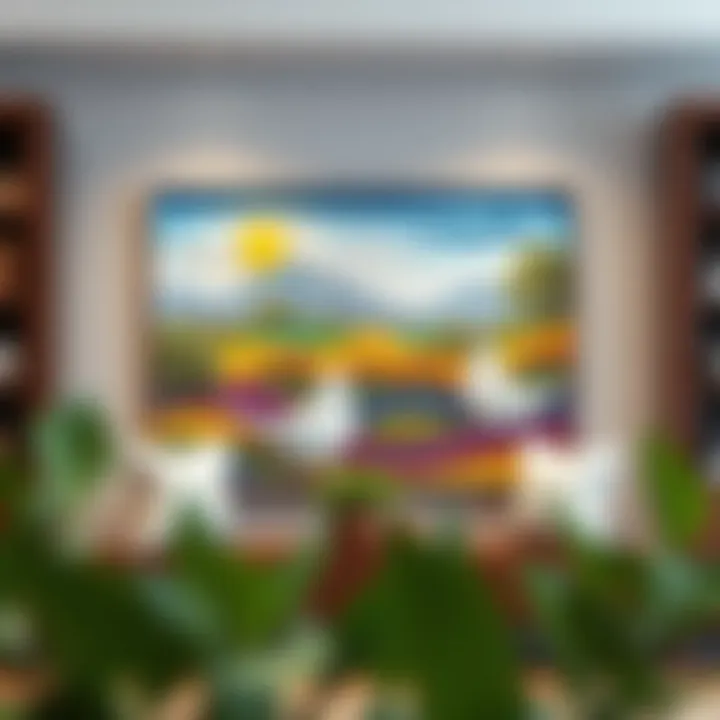 Colorful ceramic wall plaque depicting a serene landscape