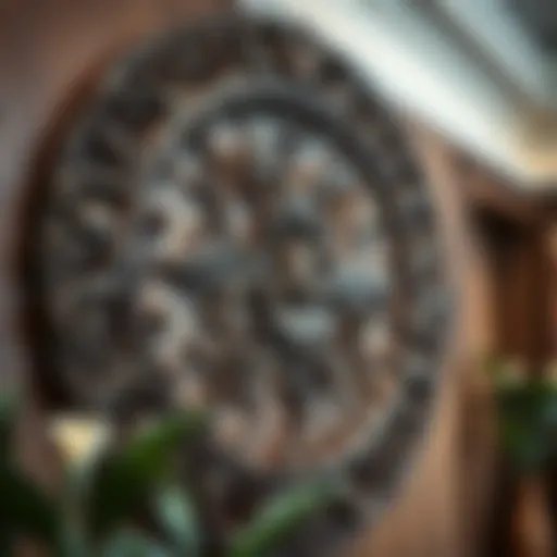 Intricate Wooden Craftsmanship Elegant wooden wall plaque featuring intricate carvings