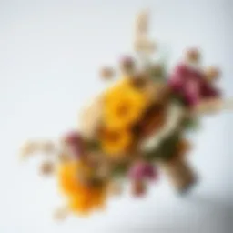 A stunning dried flower corsage showcasing an array of textures and colors.