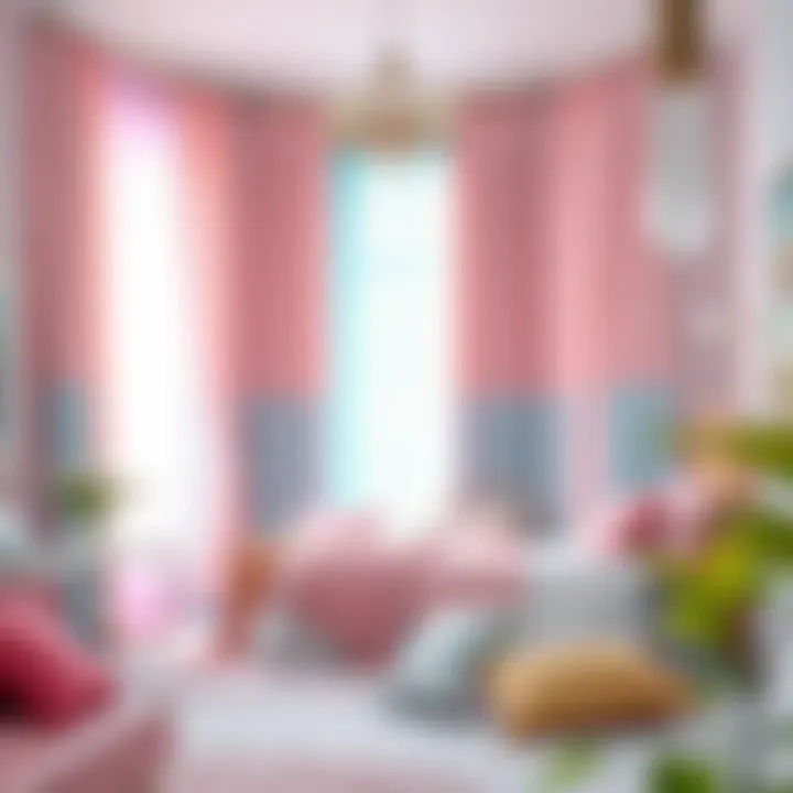Tranquil Bedroom with Pink and Aqua Curtains A well-decorated bedroom featuring pink and aqua curtains, exuding tranquility and style.
