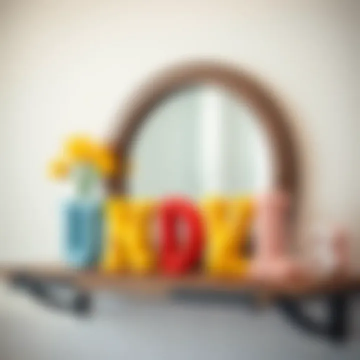 Creative Arrangement of Ceramic Letters Colorful ceramic letters arranged creatively on a bathroom shelf