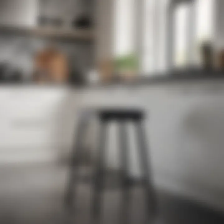 Elegant black kitchen stool with backrest in modern kitchen setting