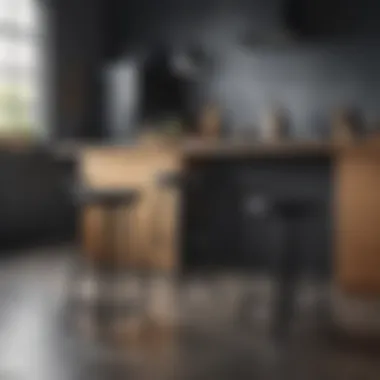 Various materials used in black kitchen stools with backs displayed together