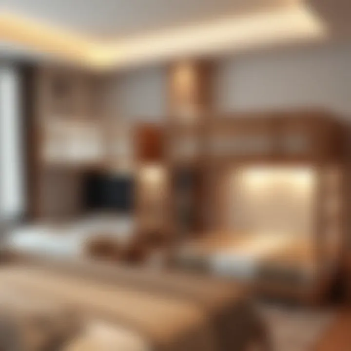 Aesthetic appeal of a room featuring a bunk bed and mounted TV