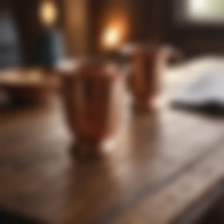 Elegant copper cup displayed on a rustic wooden table