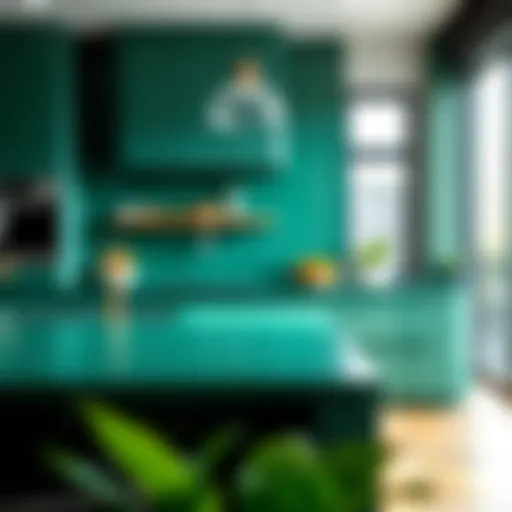 Modern Kitchen with Forest Green Countertop Elegant forest green laminate countertop in a modern kitchen setting