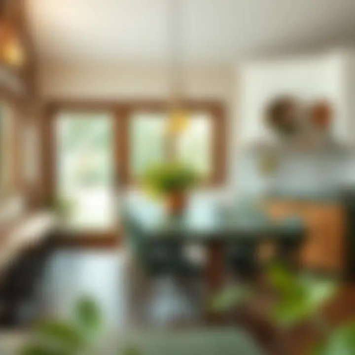 Forest green laminate countertop beautifully integrated in a rustic dining area