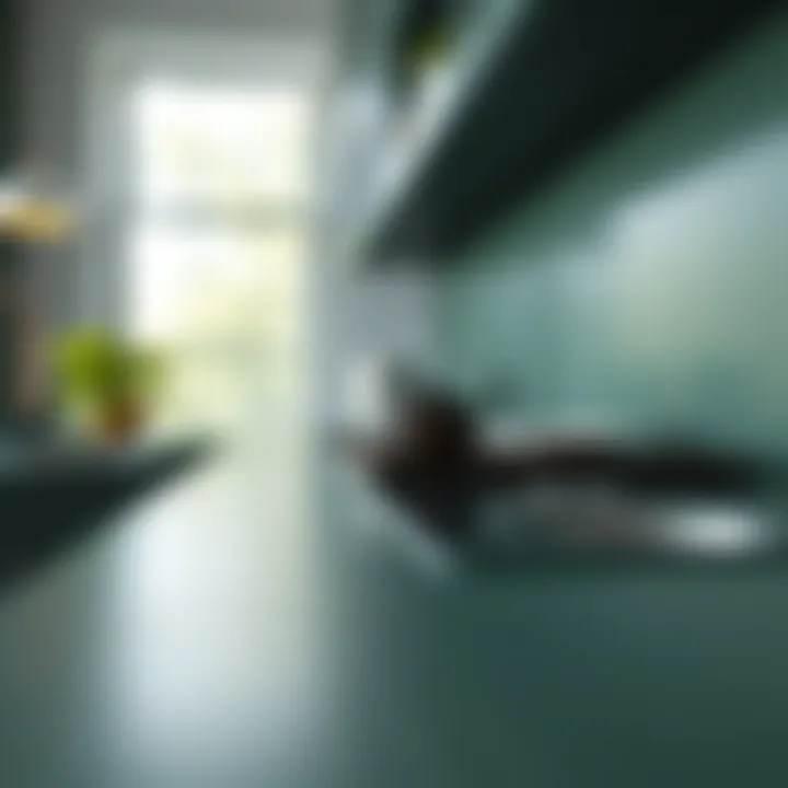 Close-up of the texture and finish of forest green laminate