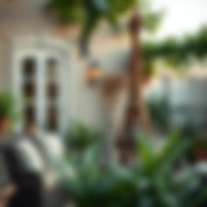 Outdoor Space Enhanced by Eiffel Tower Decor Charming outdoor space decorated with a large Eiffel Tower replica