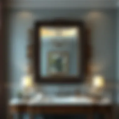 Elegant Framed Large Vanity Mirror in Sophisticated Bathroom Elegant large vanity mirror framed with intricate designs