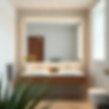 Minimalist Bathroom Featuring Stylish Large Vanity Mirror Stylish large vanity mirror in a minimalist bathroom setup