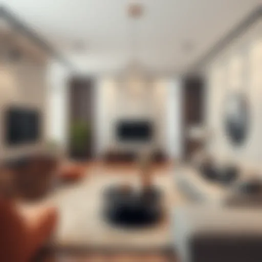 Modern Living Room Visualization An elegant living room rendered in 3D showcasing modern design elements