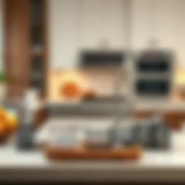 Different styles of 2 tier silverware drawer organizers displayed in a contemporary kitchen setting.