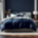 Elegant setup of navy blue and gray comforter set on a modern bed