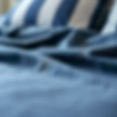 Quality Fabric Textures of Comforter Set Close-up of navy blue and gray fabric textures showcasing quality
