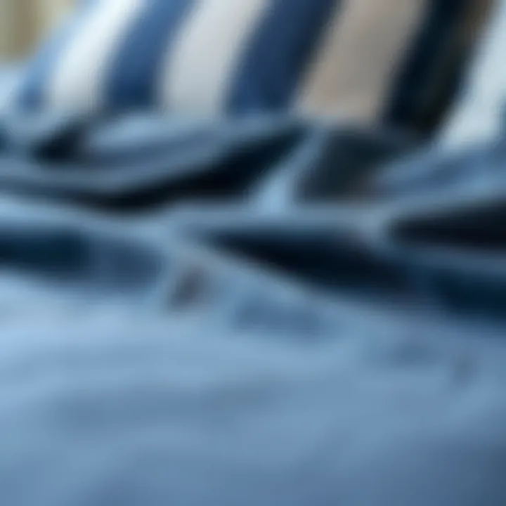 Quality Fabric Textures of Comforter Set Close-up of navy blue and gray fabric textures showcasing quality