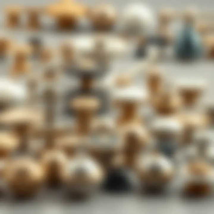 A variety of kitchen cabinet knobs and pulls