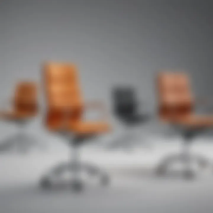 A variety of office chairs showcasing different materials and finishes