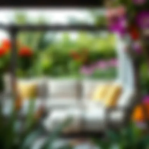 Luxurious oversized outdoor couch cushions in a vibrant garden
