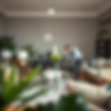 Expert Arrangements by Interior Designers Interior designer arranging stylish furniture in a home