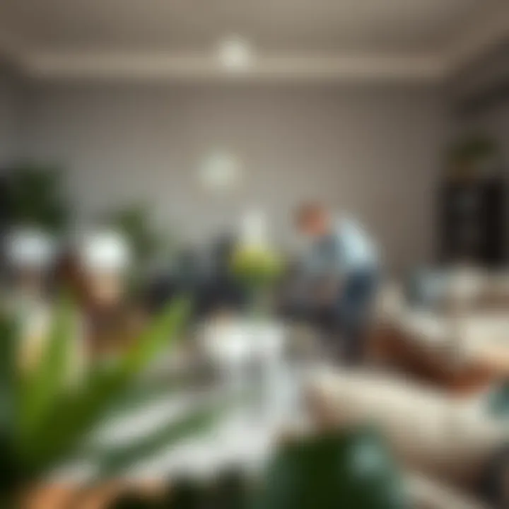 Expert Arrangements by Interior Designers Interior designer arranging stylish furniture in a home