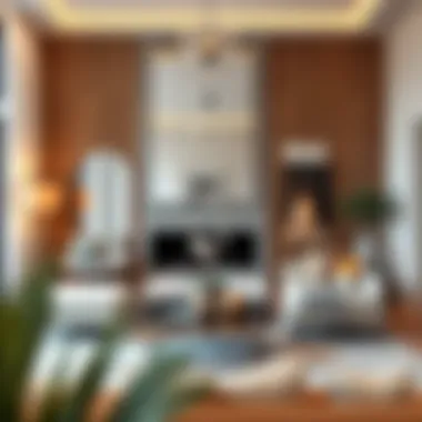 Modern Living Room Aesthetics Stylish arrangement of wood mirrors in a modern living room