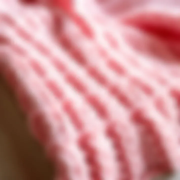 Detailed View of Knitting Patterns in Pink Throw Close-up of the intricate knitting pattern in a soft pink throw