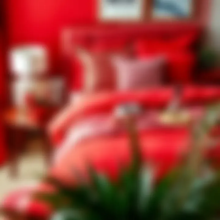 Red bed set paired with complementary decor and accessories
