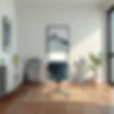 Elegant narrow desk chair with arms in a modern office setting