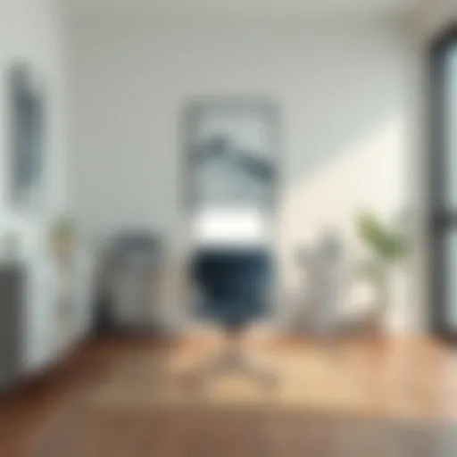 Elegant narrow desk chair with arms in a modern office setting