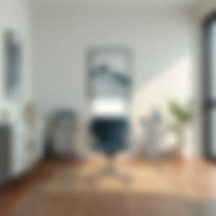 Elegant narrow desk chair with arms in a modern office setting