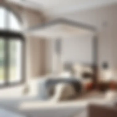 Modern Aesthetic of Corner Canopy Bed Modern corner canopy bed in a minimalistic room