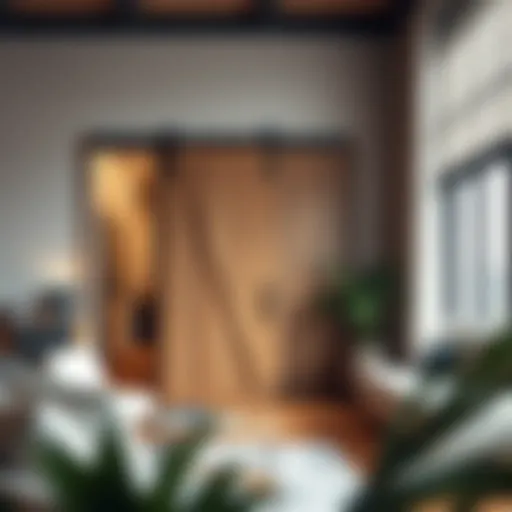 Elegant single bypass double door barn door hardware kit in a modern setting