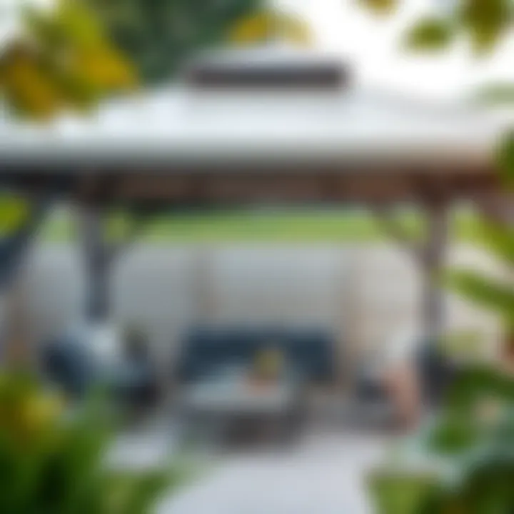 Stylish outdoor furniture under a gazebo