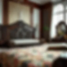 Elegant wooden bedroom set showcasing intricate carvings