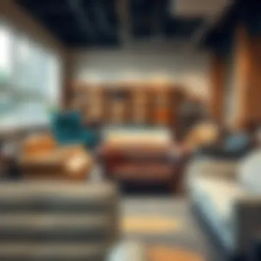 Aesthetic display of various used settees arranged in a stylish showroom