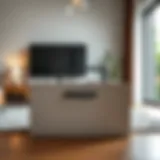 Elegant Lego storage box with a stylish handle displayed in a modern living room.